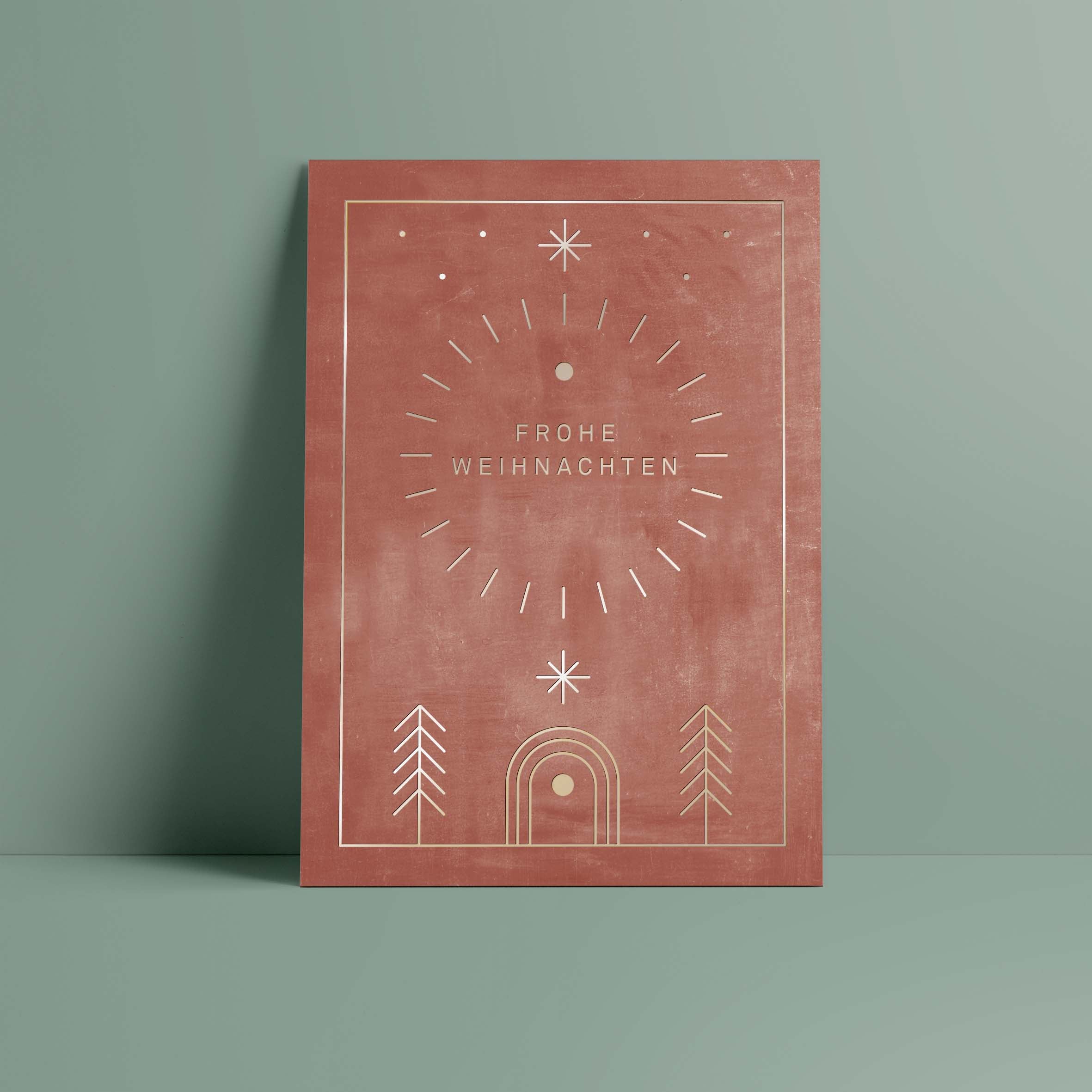 Postkarte // »Frohe Weihnachten« Geometric Lines gold/red
