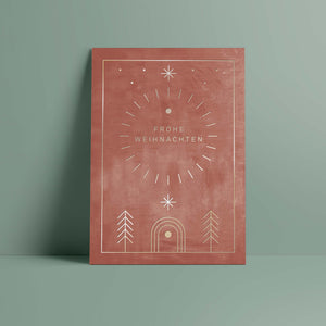 Postkarte // »Frohe Weihnachten« Geometric Lines gold/red