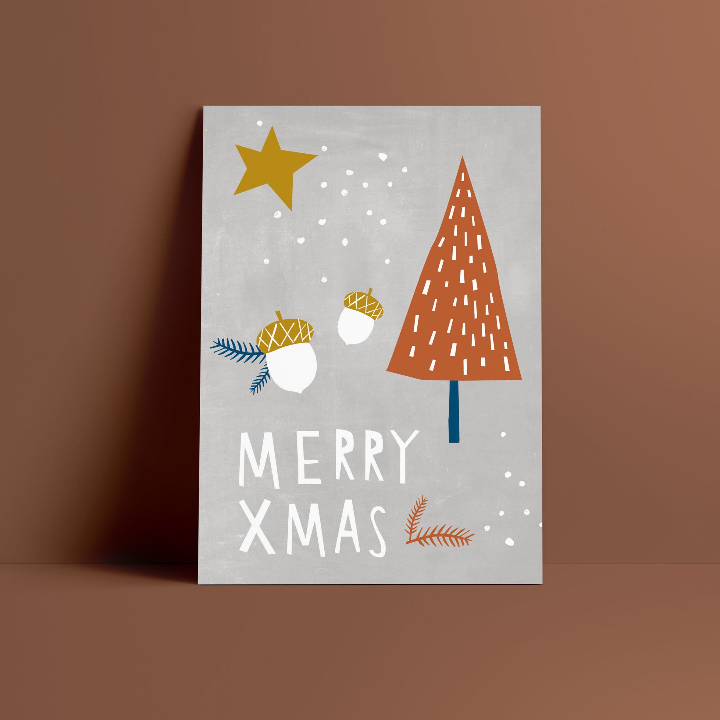Postkarte // Merry Xmas grau