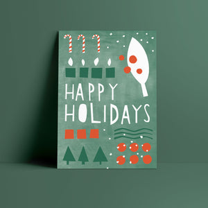 Postkarte // Happy Holidays grün