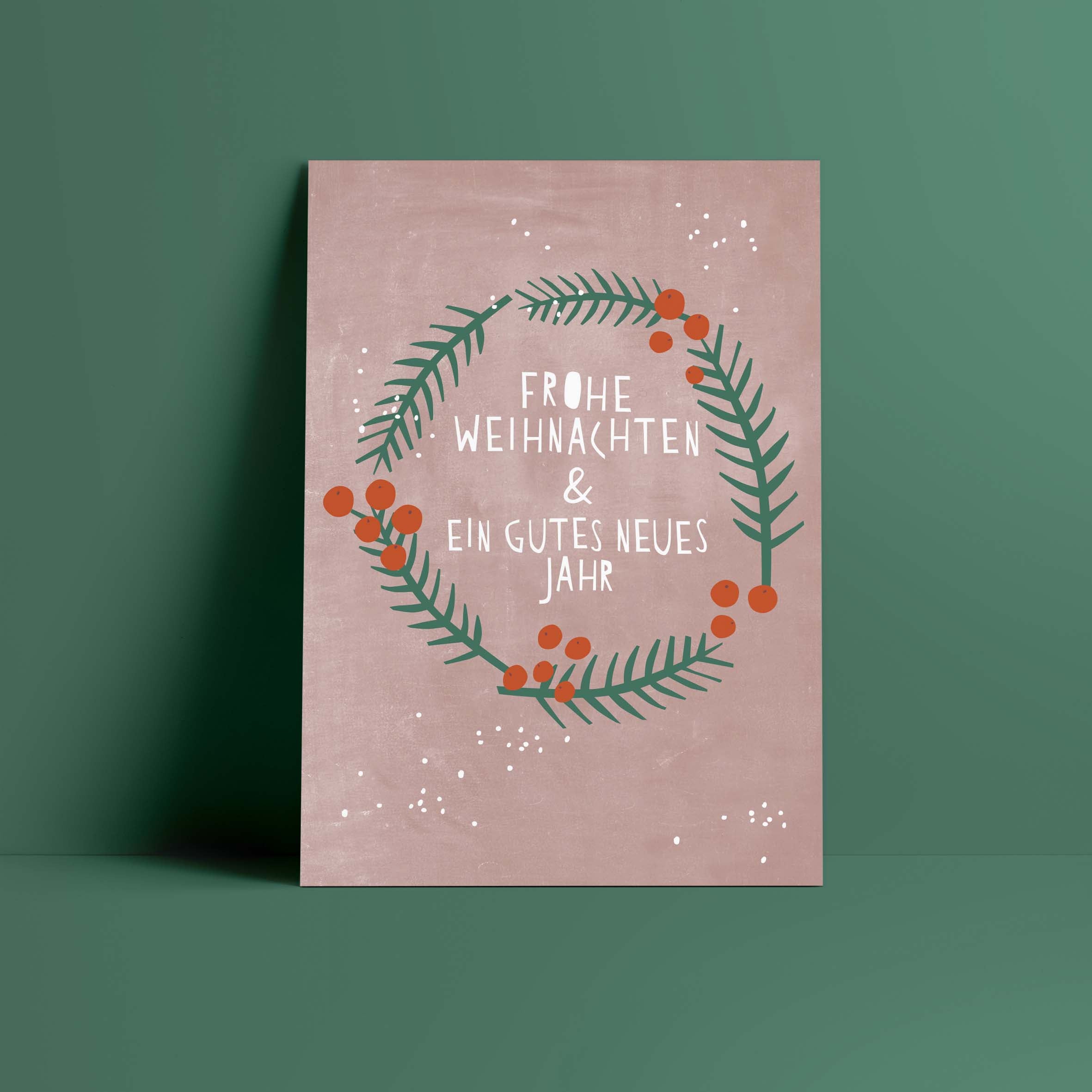 Postkarte // Weihnachtskranz rosa