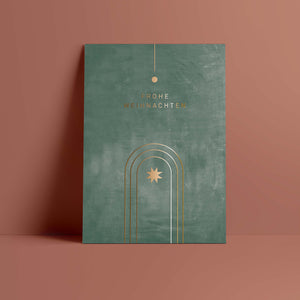 Postkarte // »Frohe Weihnachten« Geometric Lines gold/green