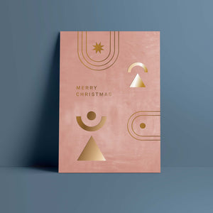 Postkarte // »Merry Christmas« Geometric Lines gold/rose