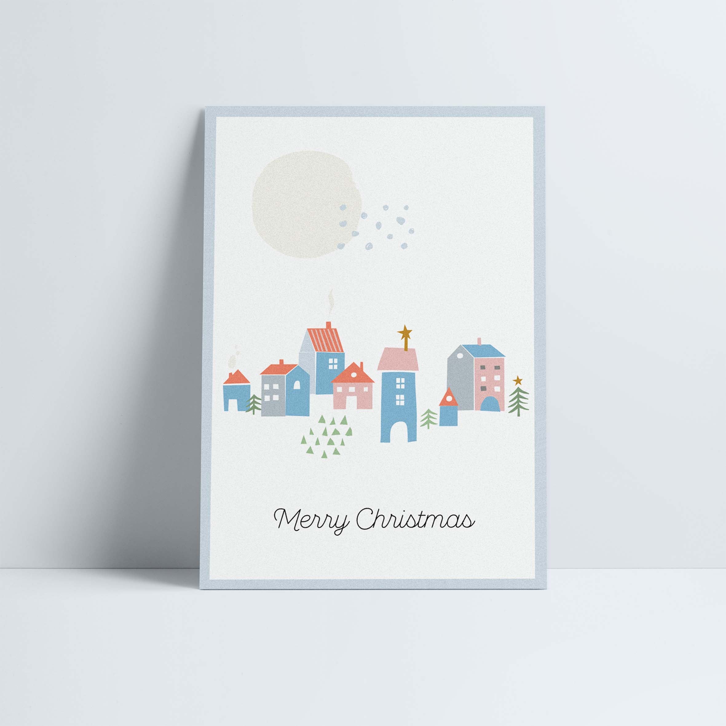 Postkarte // »Merry Christmas« Winterdorf bei Tag