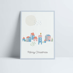Postkarte // »Merry Christmas« Winterdorf bei Tag