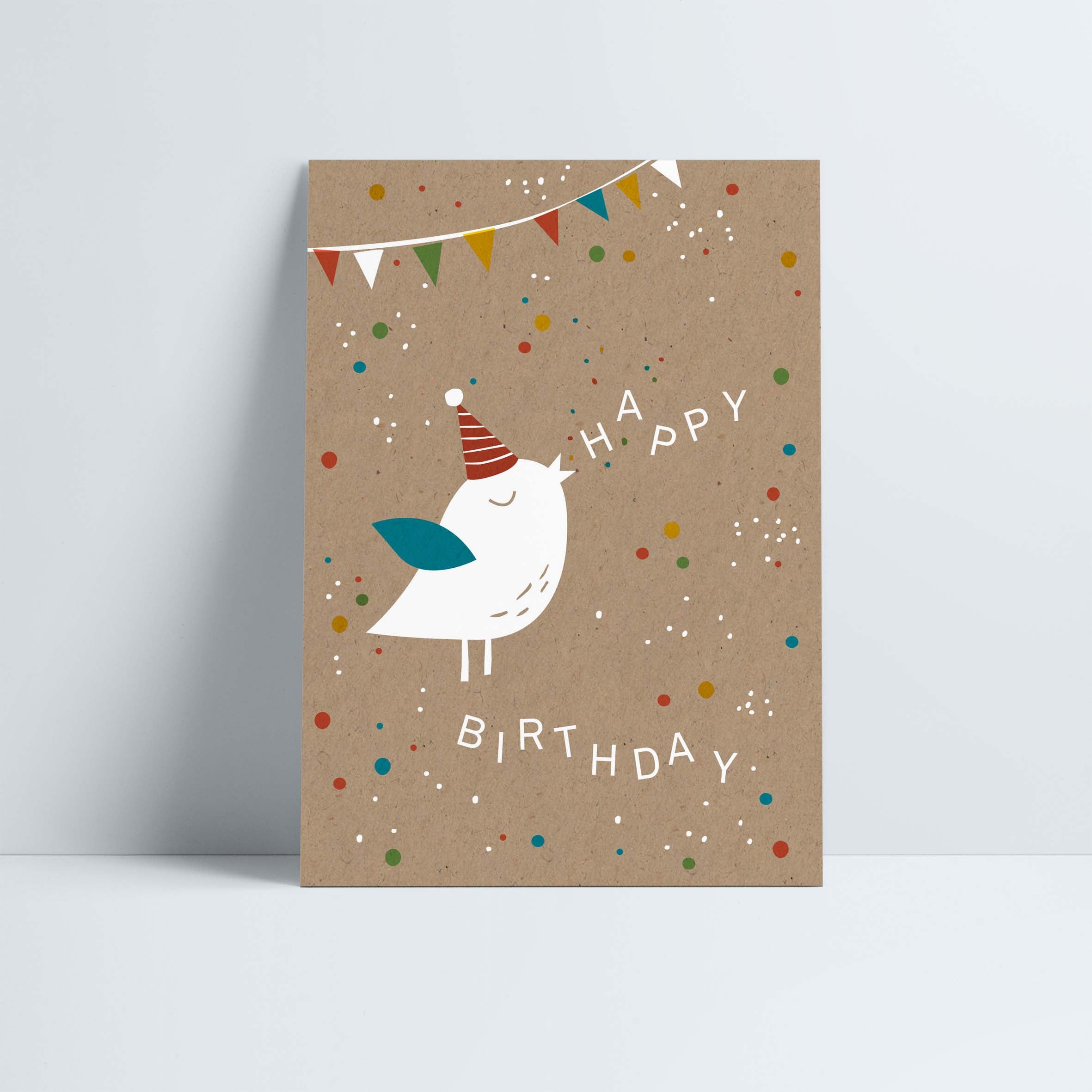 Postkarte // »Happy Birthday« Partyvögelchen