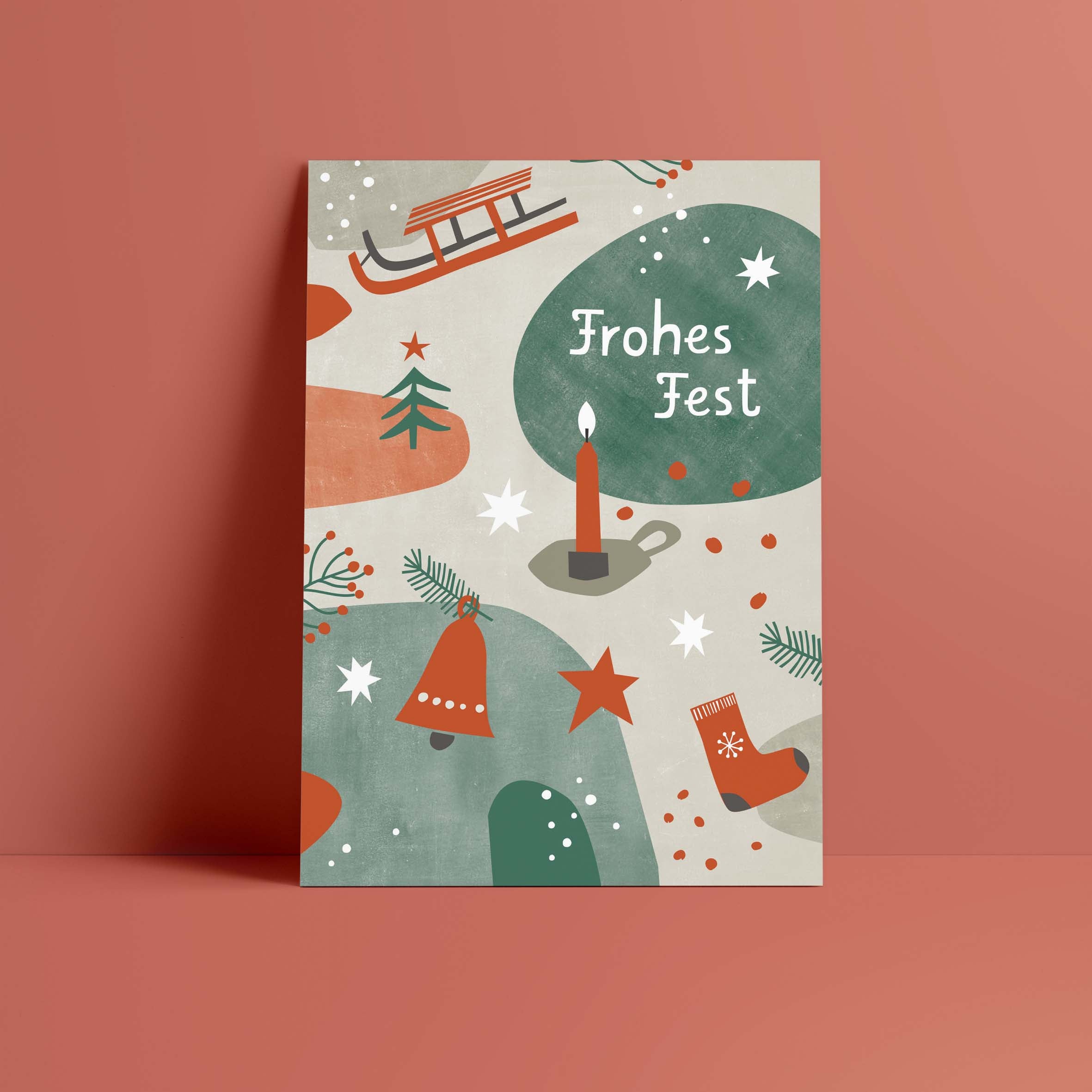 Postkarte // »Frohes Fest« rot/grün