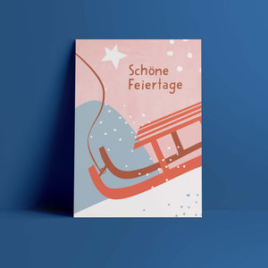 Postkarte // »Schöne Feiertage« Schlitten