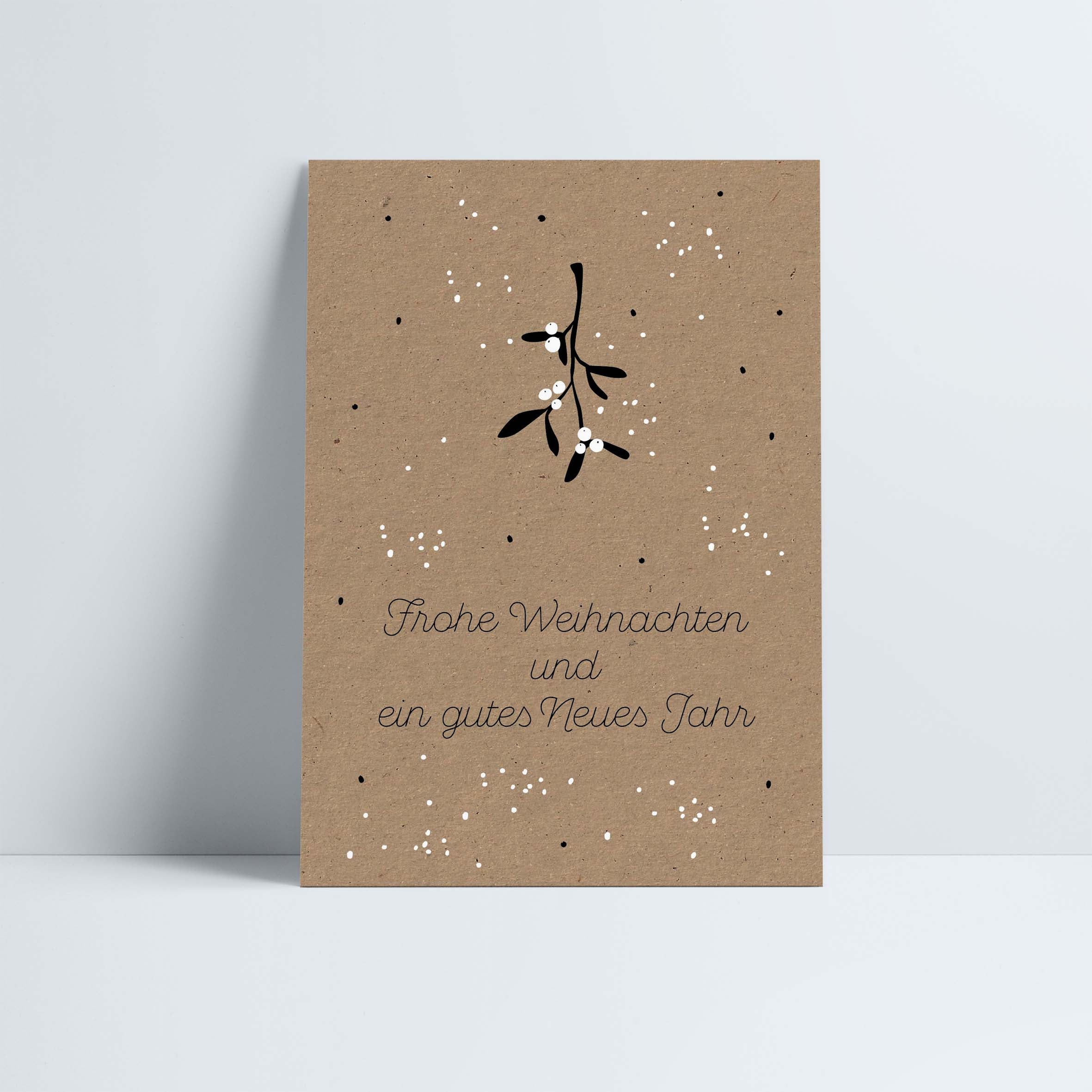 Postkarte // »Frohe Weihnachten und ein gutes Neues Jahr« Mistelzweig